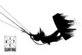 Kitesurfing and kiteboarding. Silhouette of a kitesurfer. Woman in a jump performs a trick. Big air competition