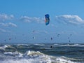 Kitesurfing on North Sea by windy conditions