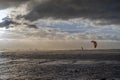 kitesurfing at The Peninsula of Howth Head in sunset, Dublin, Ireland, Royalty Free Stock Photo