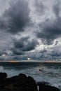 kitesurfing sport on the water sea sky in the clouds storm nature windsurfing