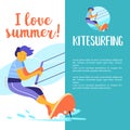 Kitesurfing. Vector illustration. Sportsman kitesurfer. Royalty Free Stock Photo