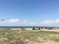 Kitesurfing in the summer near coast after fly