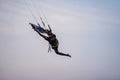 kitesurfing. A surfer doing all kinds of stunts at sunset. International Kitesurfing Exhibition 2023