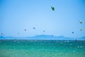 Kitesurfing on Valdevaqueros beach, Gibraltar Strait in Tarifa, Spain