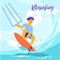 Kitesurfing. Vector illustration. Sportsman kitesurfer. Royalty Free Stock Photo