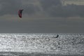 Kitesurfing on the Wadden Sea in the north of the Netherlands Royalty Free Stock Photo