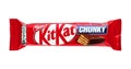 KitKat chocolate bar on white background. Kit Kat is a chocolate-covered wafer bar confection and is now produced globally by Royalty Free Stock Photo