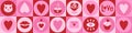 Kitsch St. Valentine horizontal banner. Pink love and hearts. Romantic illustration.