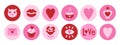 Kitsch St. Valentine round icons. Pink love and hearts symbol set. Romantic icon collection.