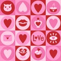 Kitsch St. Valentine seamless pattern. Pink love and hearts. Romantic illustration.