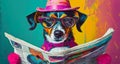 kitschy funny dog reading a newspaper