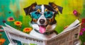 kitschy funny dog reading a newspaper Royalty Free Stock Photo