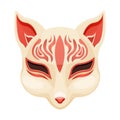 Kitsune folklore japan mask,Asian mythology mascot fox in cartoon style isolated on white background. Royalty Free Stock Photo