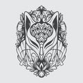 Kitsune mask ornamental stencil black and white vector illustration