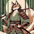 Kitsune Samurai in Bamboo Grove Royalty Free Stock Photo