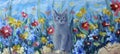 Kitten on a background field of summer flowers Royalty Free Stock Photo