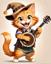 Kitten banjo player musical fun singing hat Royalty Free Stock Photo