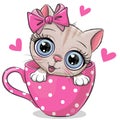 Kitten with a bow is sitting in a Cup of coffee Royalty Free Stock Photo