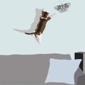 The kitten catches a butterfly on the wall Royalty Free Stock Photo