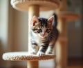 Kitten Exploring a Multi-Level Cat Tree Royalty Free Stock Photo