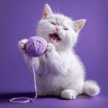 Kitten holding ball of wool Royalty Free Stock Photo