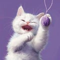 Kitten holding ball of wool Royalty Free Stock Photo