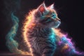 Kitten made from highly detailed curling, thin glowing multi-colored smoke, digital art, volumetric, 3D rendering, Octane render,