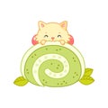 Cute cat and an oriental matcha green tea dessert Royalty Free Stock Photo