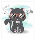 Kitten with microphone and sunglasses