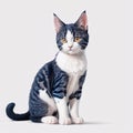 kitten with orange eyes and one paw isolated on a white background is sitting up front. Royalty Free Stock Photo