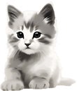 Kitten painting in a traditional Japanese brush painting style. AI-generated.