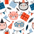 Kitten party seamless pattern