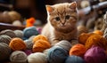 Kitten on Pile of Yarn Balls Royalty Free Stock Photo