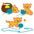 Kitten playing with balls of yarn