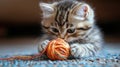 Playful Kitten with Yarn Ball Royalty Free Stock Photo