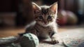 A kitten pouncing on a ball of yarn its innocence and playfulness captured on film created with Generative AI