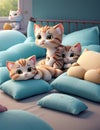 Kitten Reverie - Kittens Resting in a Serene Haven of Pillows - Created with AI Precision