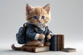 kitten schoolboy with backpack and textbooks Royalty Free Stock Photo