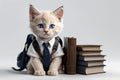 kitten schoolboy with backpack and textbooks Royalty Free Stock Photo