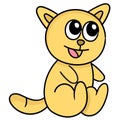 Kitten sitting cute laughing happily, doodle icon image