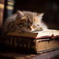 A Kitten Sleeping on an Old Book Royalty Free Stock Photo