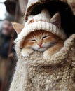 Kitten Sleeping in Wool Bag Royalty Free Stock Photo