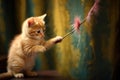 kitten swatting at a feather toy hanging from a branch