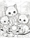 Kitten Tea Party Coloring Book Page