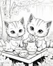 Kitten Tea Party Coloring Book Page