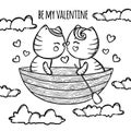 KITTENS IN BOAT KISS Valentine Day Vector Illustration Set Royalty Free Stock Photo