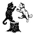 Kittens Playing Illustration in Black and White Royalty Free Stock Photo
