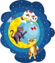 Kittens playing on the moon Royalty Free Stock Photo