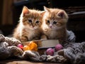 Kittens reading book in basket closeup photo Royalty Free Stock Photo