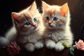 Kittens in a tender moment, surrounded by symbols of affection Royalty Free Stock Photo